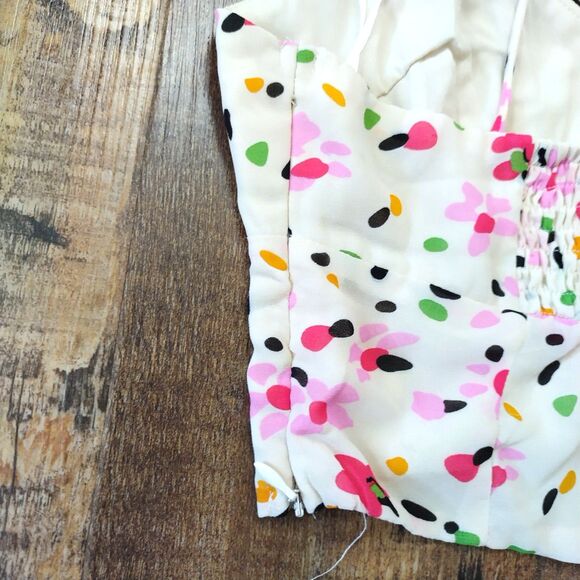 Princess Polly Ivory Floral Print Cami Crop Top Buttons Gathered Tie Straps 4 - Picture 5 of 8